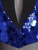 Women Shiny Sequin Leotard Gymnastics Dance Performance Outfit Mock Neck Sleeveless Sheer Mesh Waist Cutout Back Bodysuit