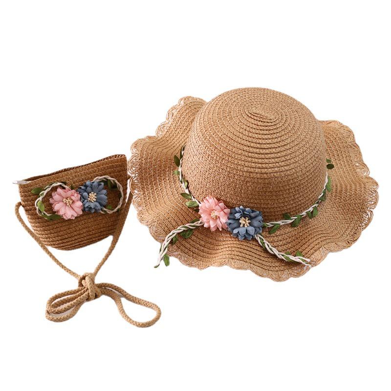 2020 Summer Parent-Child Bow Fisherman Hat with Wavy Edge and Cute Small Bag