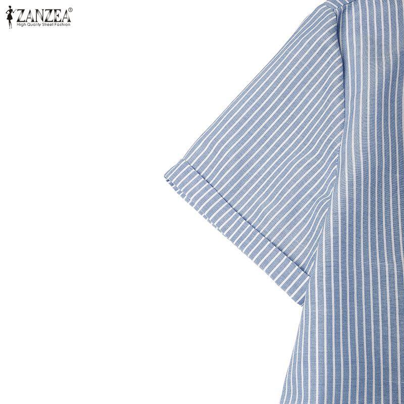 ZANZEA Vestido casual de verano para mujer con cuello redondo, manga corta y rayas
