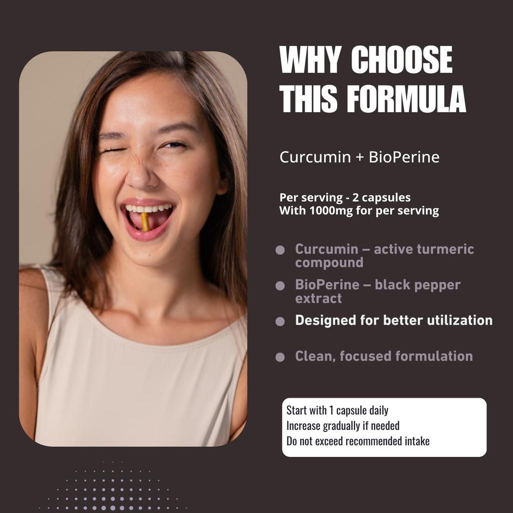 כמוסות כורכום כורכומין עם ביופרין | 1000 מ"ג | תוסף תזונה