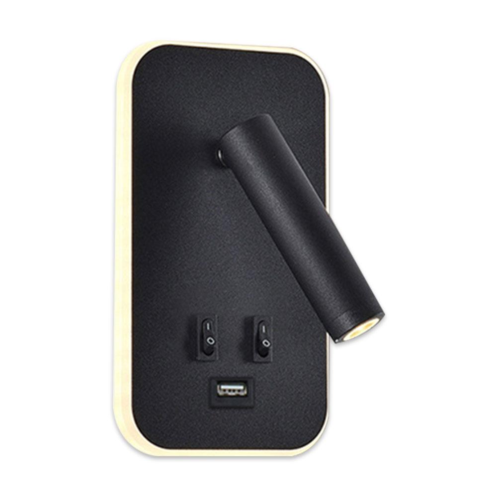 Bedside Wall Lamp Wall Mounted Reading Light with Switch and USB Port Backlight Bedroom Bedside Study Reading Sconce Lamp