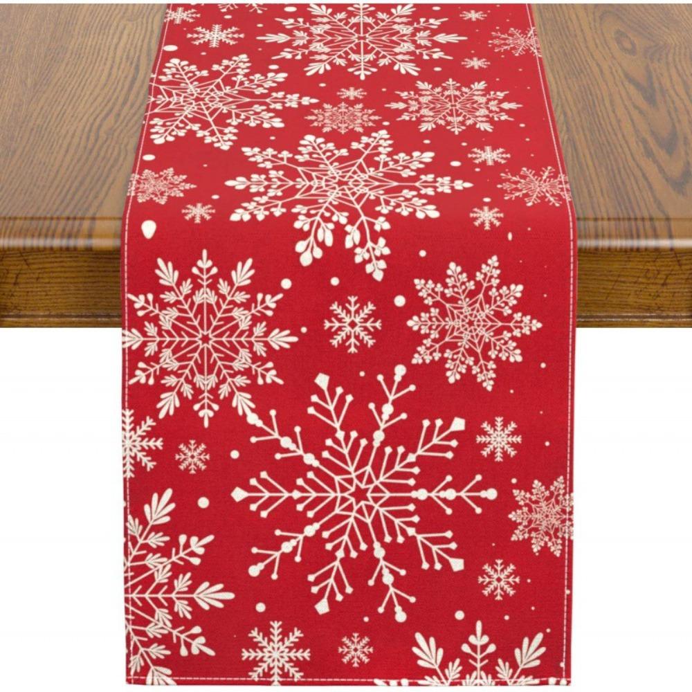Christmas Snowflake Table Runner Durable Linen Dining Tablecloth Stain Resistant Holiday Decor