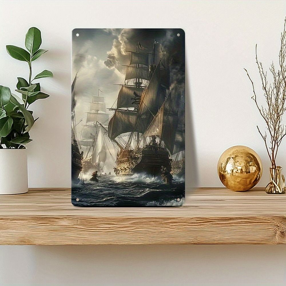Vintage Nautical Metal Wall Art, Old Sailing Ship Pirate Decor, Home Wall Decor