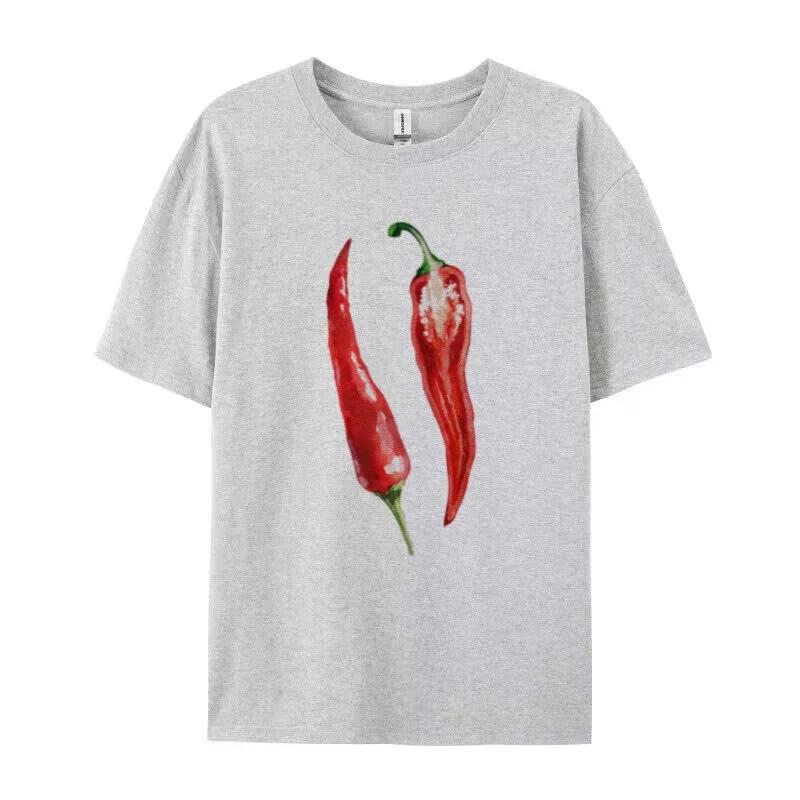 Cute Vintage Foodie Graphic Tees Y2k Aesthetic Oversized Chili Pepper TShirt Egirl Grunge Streetwear Top Women Fashion Clothing