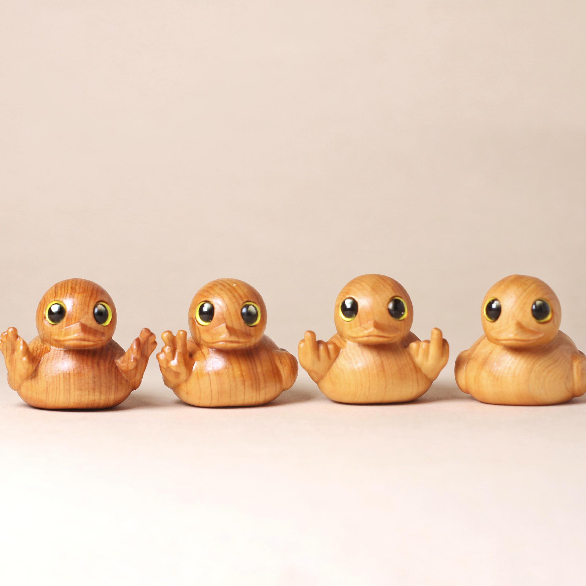 

Cliff Cypress Wood Carved Yellow Duck Ornament - Cute Cartoon Holiday Gift Decor