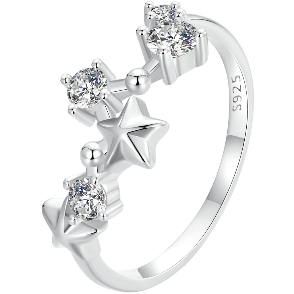 Size 9-925 Sterling Silver Moon & Stars Band, Night Sky Design, Handmade Jewelry, Crescent Moon