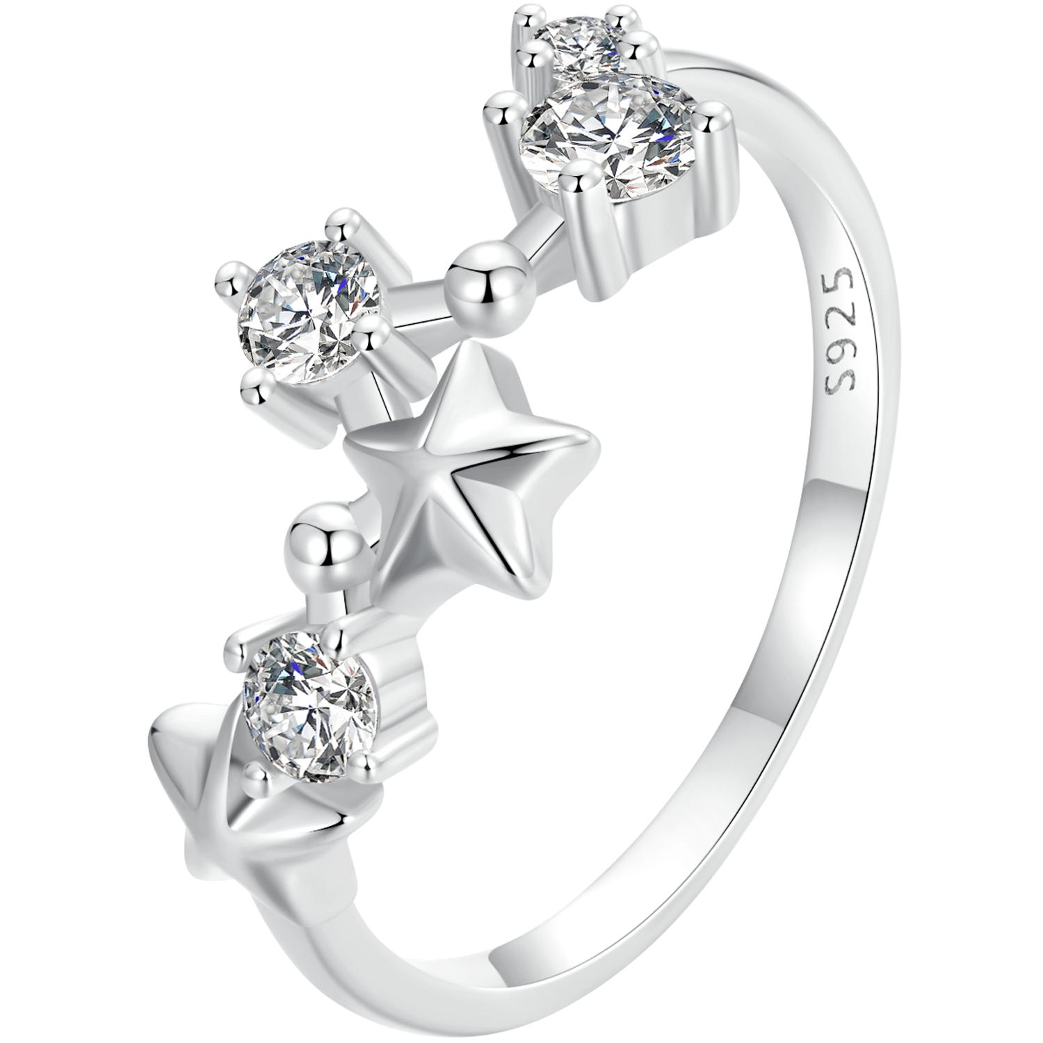 

Bamoer из стерлингового серебра 925 пробы, кольцо с цирконом «Большая Медведица», белое позолоченное кольцо со звездой для женщин, ювелирные изделия на день рождения, подарок 8 серебряный