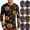 Halloween All Over Print T Shirt, Cute Pumpkin Graphic Tee for Women Men