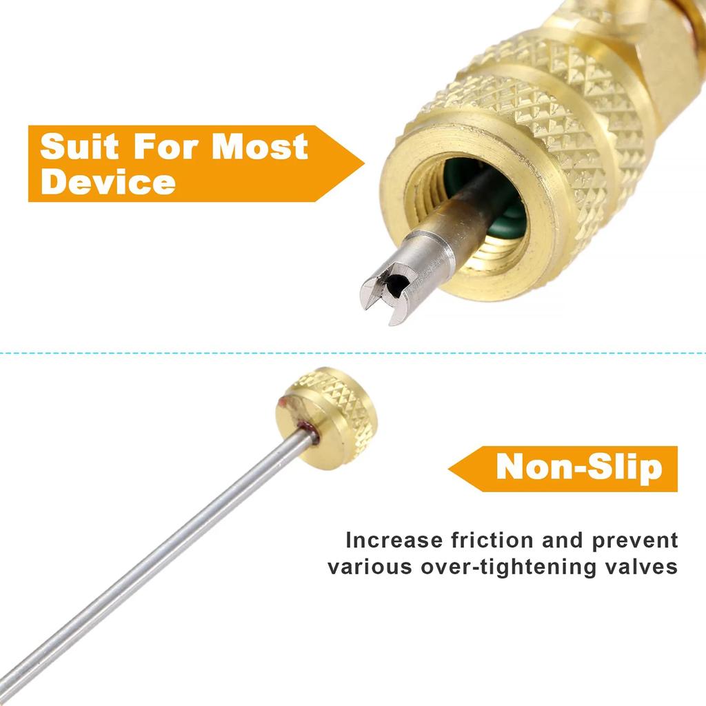 Dual Size 1/4" & 5/16" Port Valve Core Remover Installer Kit Tool with 10PCS 5v1 Valve Cores and Double Head for Refrigerant