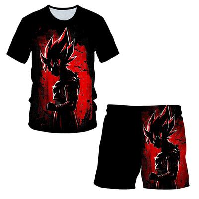 Dragon Ball T-skjorter Gutter Super Saiyan Goku T-skjorte Shorts 2 stk Sett Barn Gutter Anime T-skjorte Sommer Barn Klær Sett
