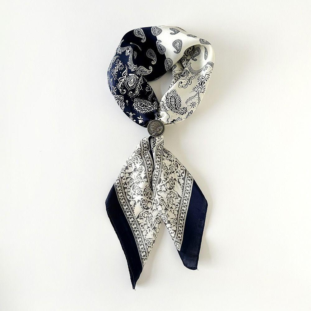 Soft Silk Square Scarf Floral Print Neckerchief Shawl Luxury Headband Scarf  Headwear Accessory