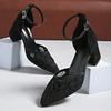 Fashion Women Closed Toe Sandals Women's Flat Mid Heel Women's Chunky Heel Genuine PU Leather Shoes Hollow Mesh Soft Bottom Mom Shoes