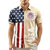 Men Short Sleeve Button Down Casual Collared Shirt with United States Letter Print and Flag Pattern for Spring Summer Wear