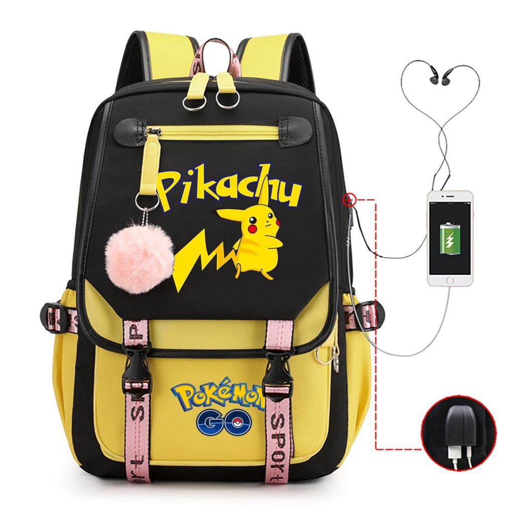 Contrasting Color Neutral Universal Schoolbag Cute Cartoon Print Primary And Secondary School Students Spine Protection Double Shoulder Usb Backpack