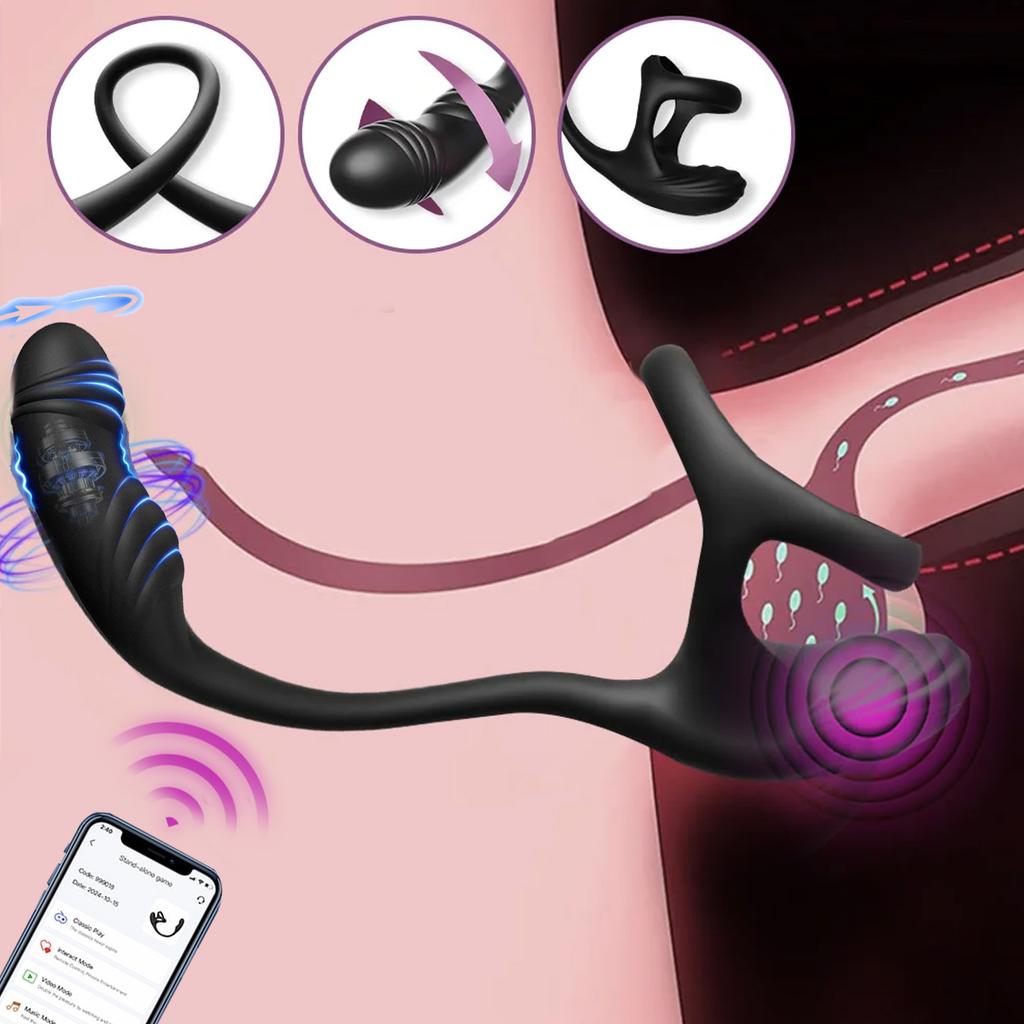 APP Controlled Male Prostate Massager Penis Ring Anal Plug Toy Delay Ejaculation Rotating Anal Plug Vibrator Adult Male Toy