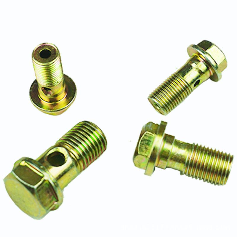 Hex Flange Head Hollow Screw: Diesel Oil Passage Bolt with Dual Hole for Brake Oil Return, Hinged Ball Head Pin