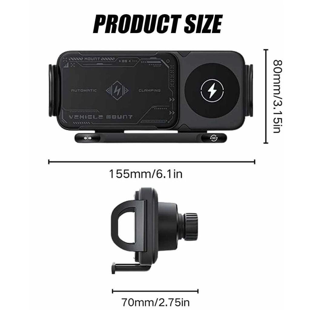 2-in-1 Automatic Rotating Phone Mount, One-Touch Operated Vent-Mounted Holder Compatible with Smartphones, Tablets, and Foldable
