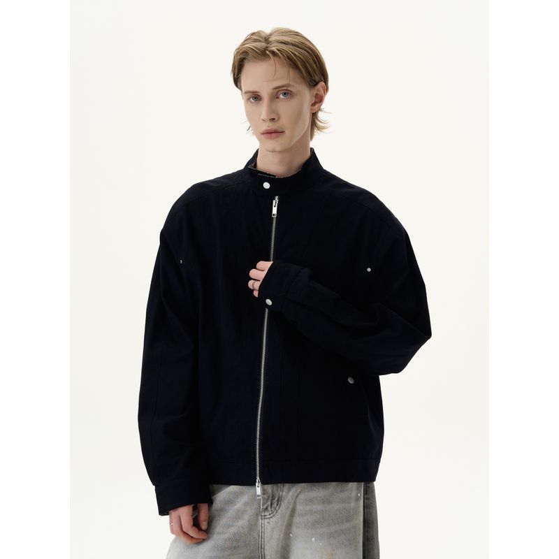 Kisko American Harrington Plaid Patchwork Stand Collar Jacket for Men and Women, Cool Trendy Brand Silhouette Cleanfit Coat