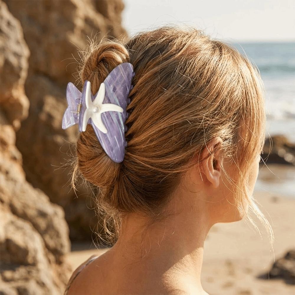 Colorful Starfish Hair Grab Large Acrylic Shark Clip Cute Pearl Hair Claw Back Head
