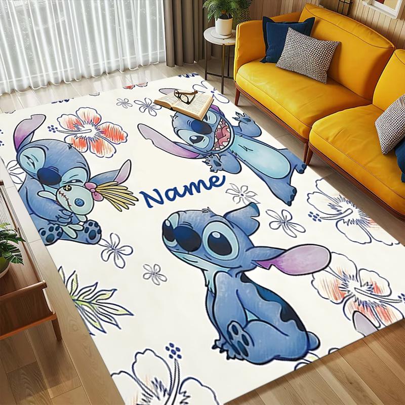 Custom Name Stitch Floral Living Room Non-Slip Area Rug Soft Carpet for Bedroom Kids Playroom Sofa Office Home Decor Doormat