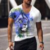 Oversized Animal T-shirt Unisex Black Tees Lion Print Shirts Pattern V-neck Tops Fashion Casual Short Sleeve Summer Unisex's Clothing