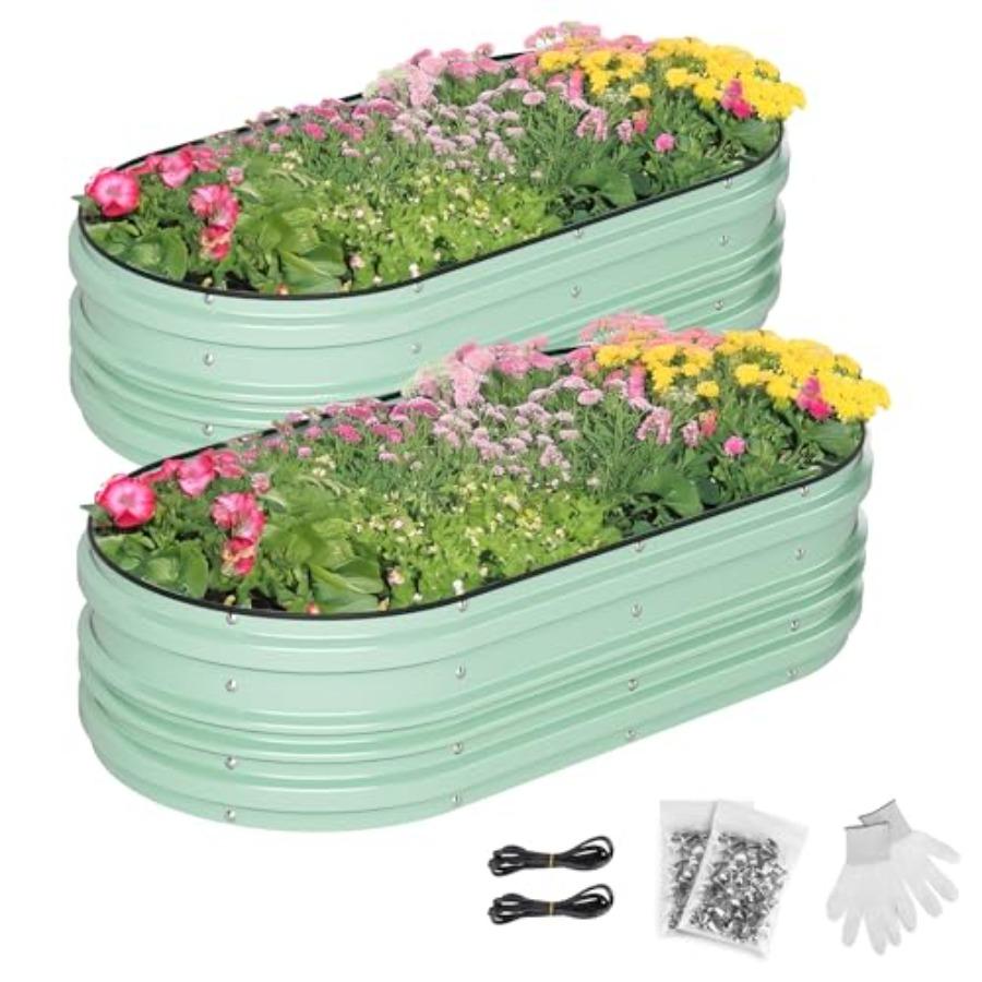 

2PK 4x2x1ft Galvanized Raised Garden Bed Set Light Green Rust Corrosion Protection Easy Assembly Safe Edge Ideal for Vegetables United States