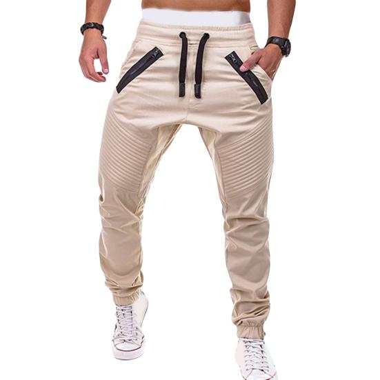 Herren Kordelzug Jogginghose Unifarbene Reißverschluss Falten Schweißhose Hose