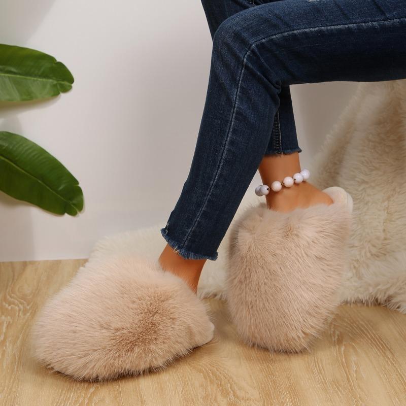 Cute Plush Slippers Winter New Round Toe Deep Mouth Soft Sole Non-slip Wrapped Toe Flats