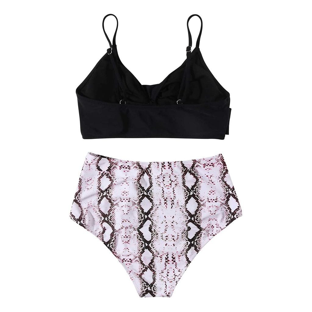 Two Piece Bikini Swimsuit for Women High Waist Bottom with Adjustable Straps and V Neck Top Tie Dye Print Swimwear Set
