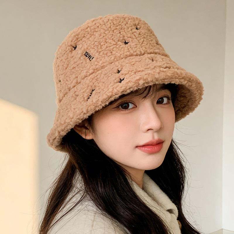 

Lamb Wool Bucket Hat Generic Women Winter Warm Thickened Ear Protection Windproof Outdoor Wide Brim M（56-58cm） хаки