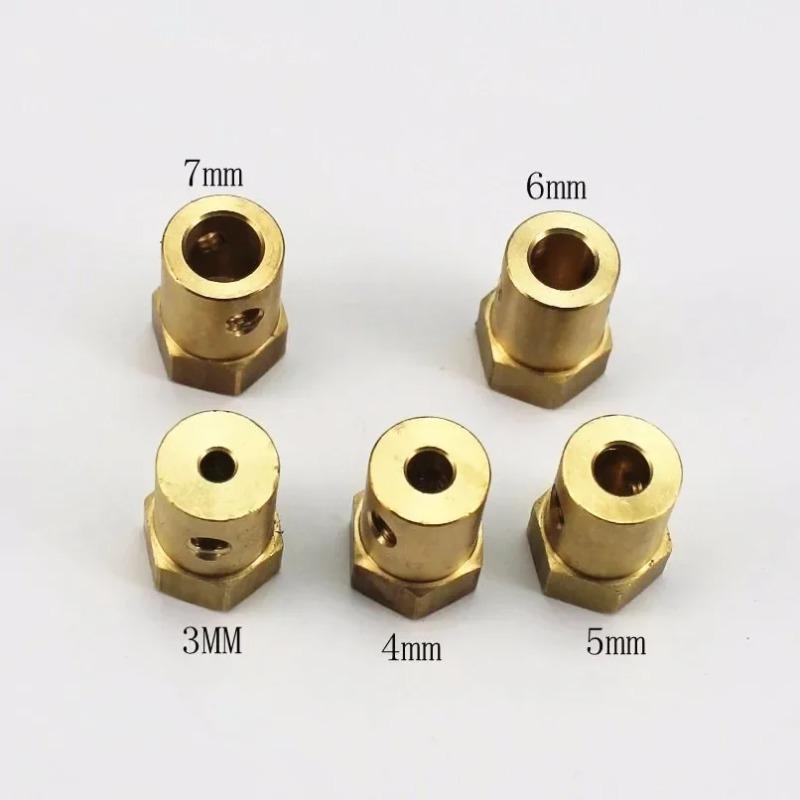 10pc 3/4/5/6/7mm Shaft Motor Flexible Coupling Tyre Wheel Brass Hex Coupler Set&wrench