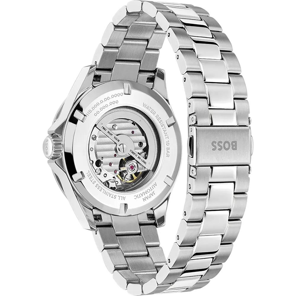 BOSS Troper Schwarz Edelstahl Silber Herren Automatik Uhr 1514202