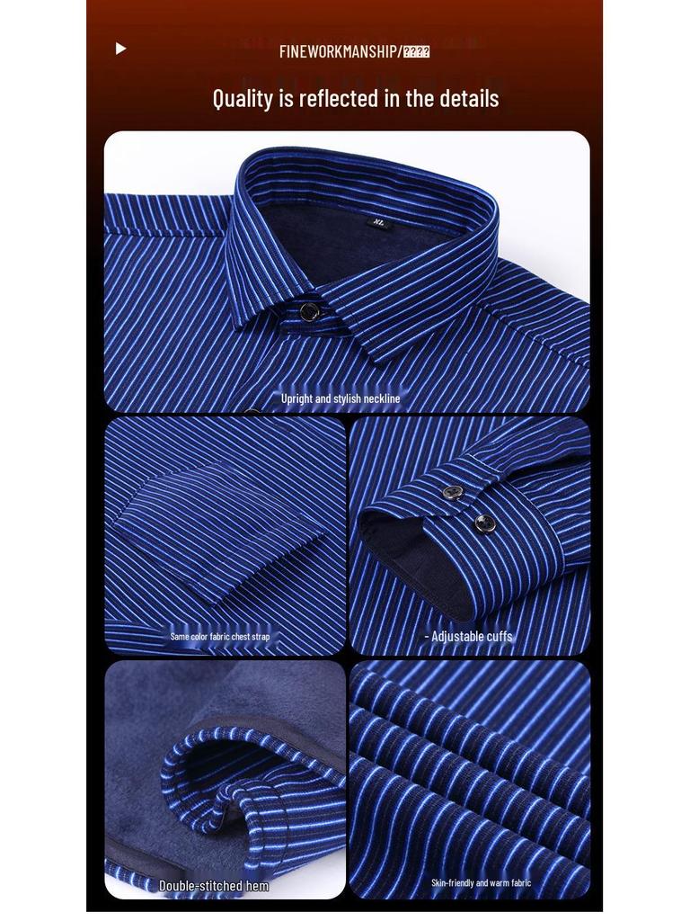 Men's Double-Sided Fleece-Lined Long-Sleeve Shirt for Autumn and Winter