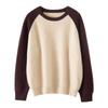 Women's Color Block Cashmere Sweater - Round Neck, Thick Knitwear for Autumn/Winter, Soft and Cozy Pullover