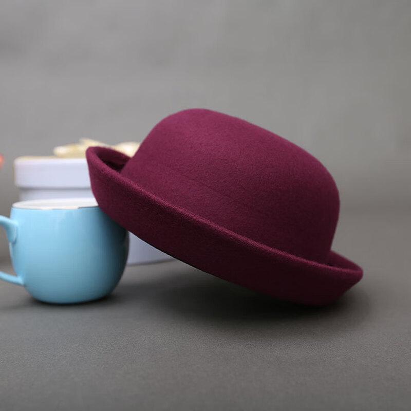 ZHENYUEQI Parent-Child Imitation Wool Felt British Round Top Hat