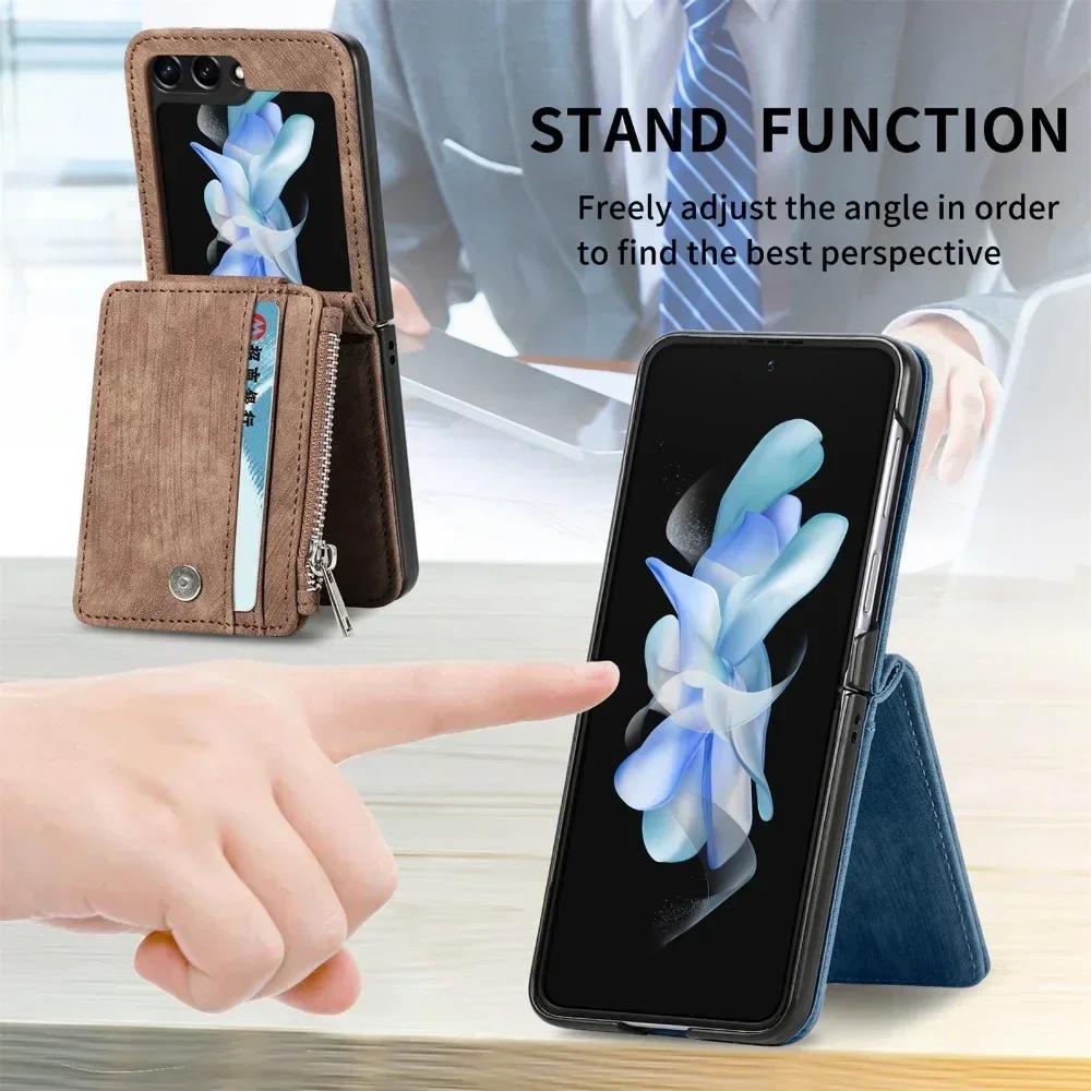 Faux Leather Galaxy Z Flip 6 Wallet Phone Case with Removable Card Holder for Samsung Z Flip 5 4 3 Flip5 Flip4 Flip3 5G Cover