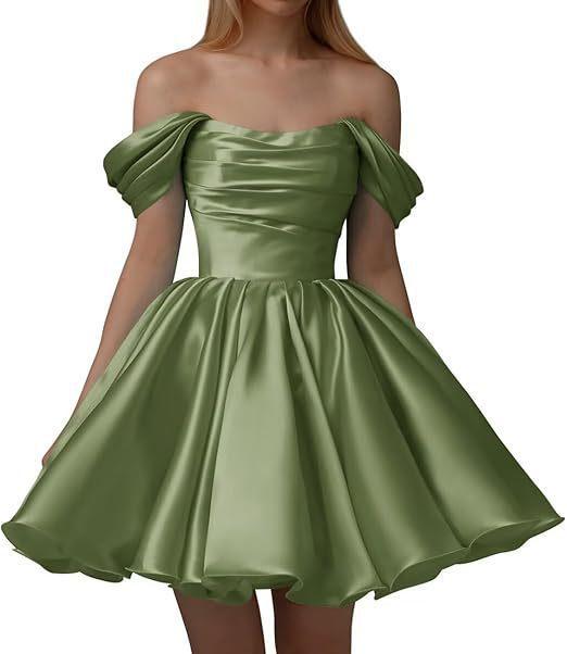 European and American one-word shoulder dress new satin short pleated dance wedding party dress daily dress