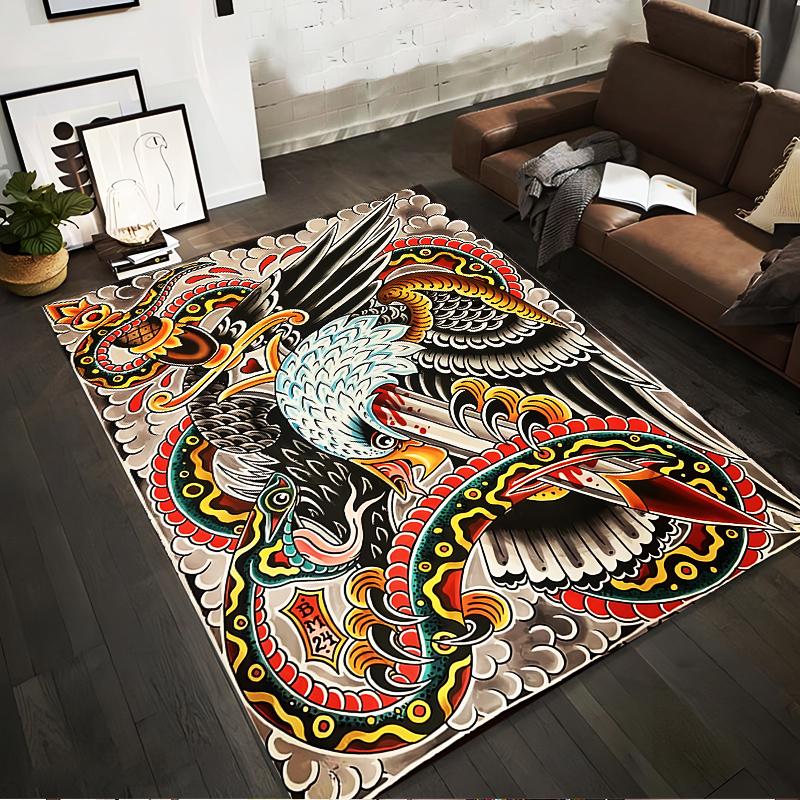 

Bold Eagle and Snake Tattoo Style Carpet with Vibrant Colors and Patterns Suitable for use as an anti-slip for living room bedroom sofas 40x60cm( 15x23in )