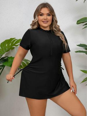 Women's Plus Size Split Zipper Tankini with Triangle Bottoms