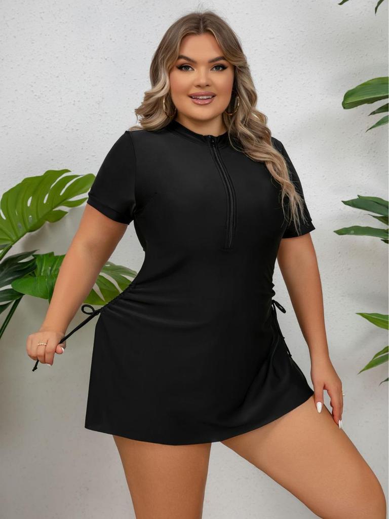 Damski Tankini Plus Size z Rozpinanym Zamkiem i Trójkątnymi Figami