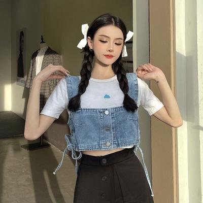 Stylish Elegance Fashion Female Casual Vest Short Denim Small Camisole Female Straps Design Sense Outside Wear Undershirt Stacking Tops Female