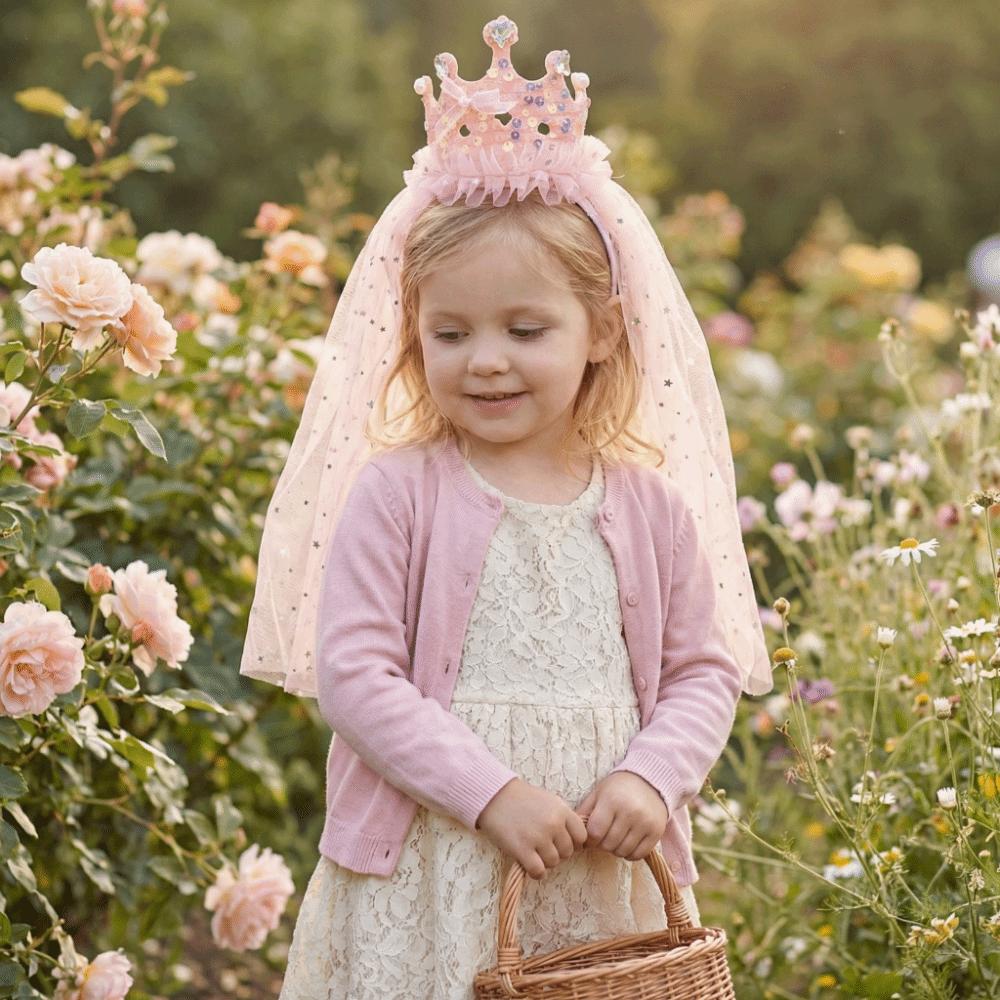 Cute Sparkly Tulle Headbands Pink White Hair Accessories Fashion Princess Crown Veil Dress Up