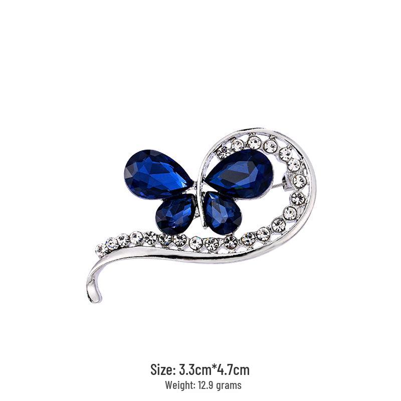 Broșă Florală de Lux cu Strasuri în Stil Coreean - Pin Elegant pentru Guler de Damă