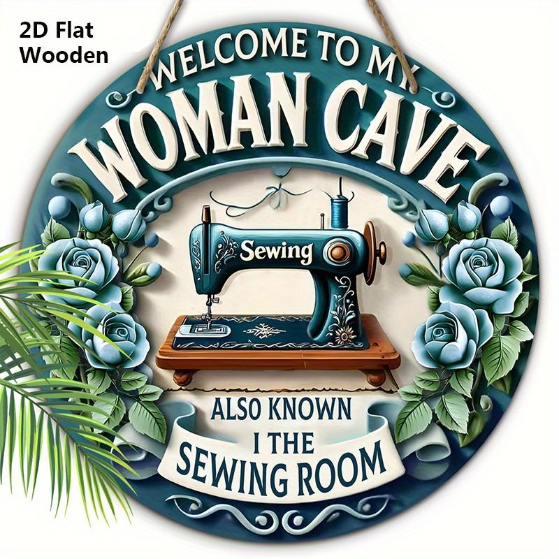 

Women Cave Wooden Sign - Sewing Round Ornament for Sewing Room, Front Door, Wall Hanging Decor - Ideal Sewing Home Hanging Ornament 20cm/7.87in синий