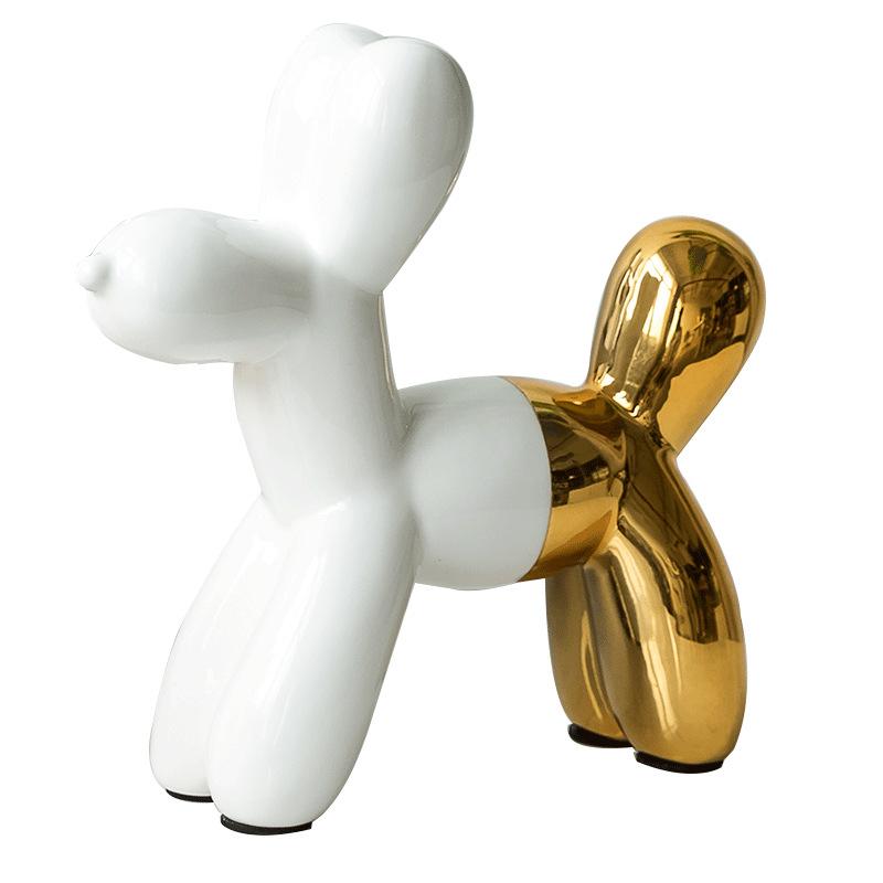 Ceramic Cute Balloon Dog Statue, Animal Sculpture, Home Decoration, Saving Pot for Indoor Office Decor, Gold Standing Craft
