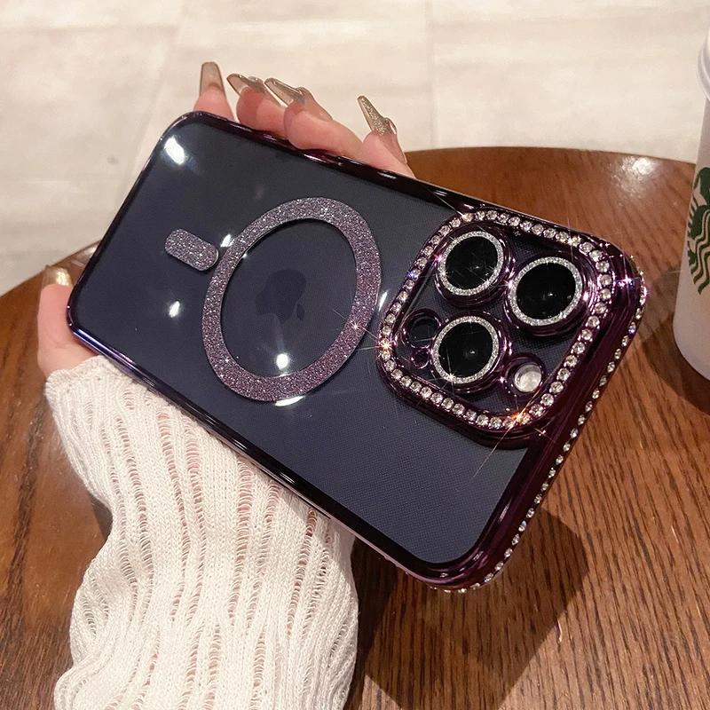 Luxury Diamond Glitter Magnetic Case For Magsafe For iPhone 16 15 13 14 12 11 Pro Max 16 Plus Wireless Charge Cover Accessories