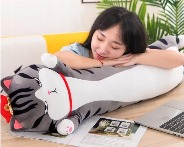 Miś Maskotka Poduszka Długi Pluszowy Angry Kot 70Cm Xxl Miękka Przytulanka