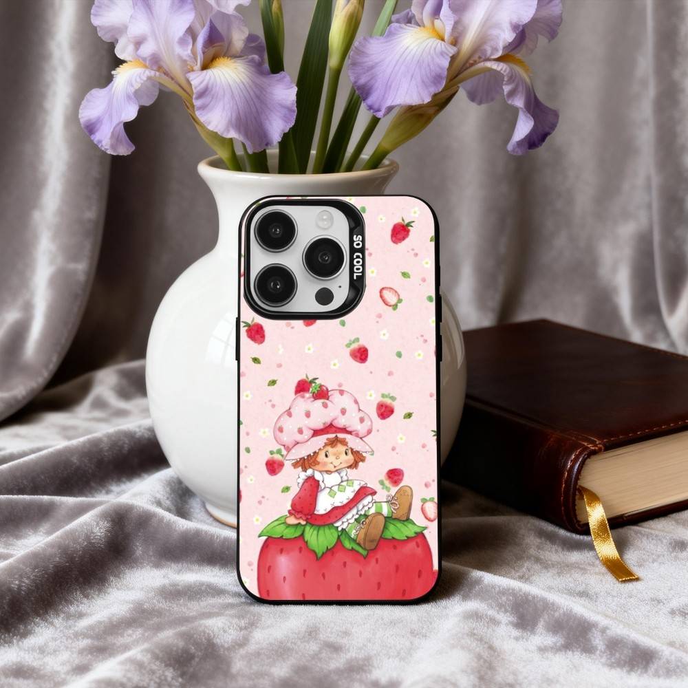 S-StrawberryS Vintage S-Shortcake  Phone Case For iPhone17,16,15,14,13,12,11 Plus,Pro Max Black Candy silver phone case