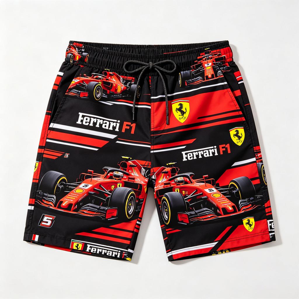 2026 Ferrari Racing Print Plavecké šortky Rychleschnoucí Plážové šortky Letní Sportovní Boardshorty Se stahovací šňůrkou