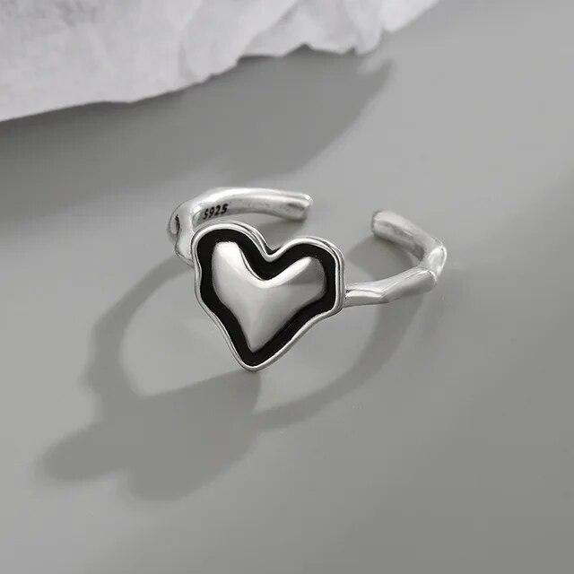 

ANENJERY Y2K Кольца с сердечками для женщин, новинка 2024, модное серебряное кольцо, модные ювелирные изделия, подарки resizable серебряный